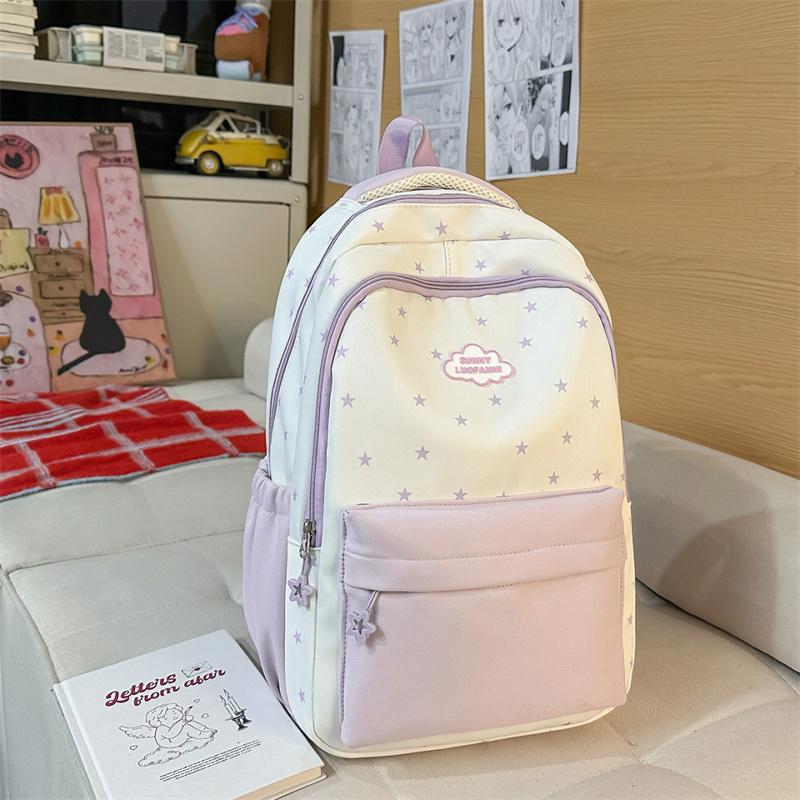 Star Print Women's Backpack Color Block Student Schoolbag Travel Backpack
