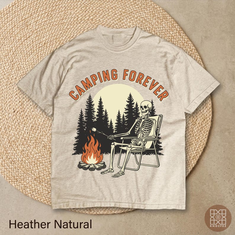 Retro Camping Forever Shirt | Skeleton Campfire Sweatshirt | Vintage Outdoor Adventure Tee | Funny Camper Gift | Hiking Nature Lover Hoodie 150