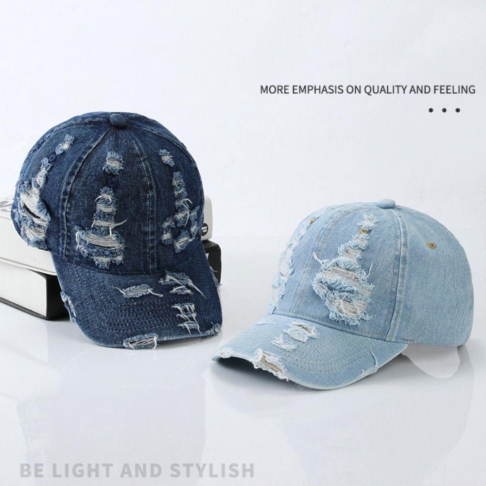 Hip Hop Ripped Denim Baseball Hat Cotton Sunshade Hat Casual Denim Baseball Cap Girl