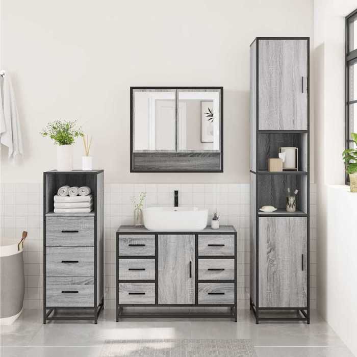 VidaXL Ensemble de meubles de salle de bain 3 pcs Sonoma gris, armoire de salle de bain, armoire de rangement de toilette, 3301053