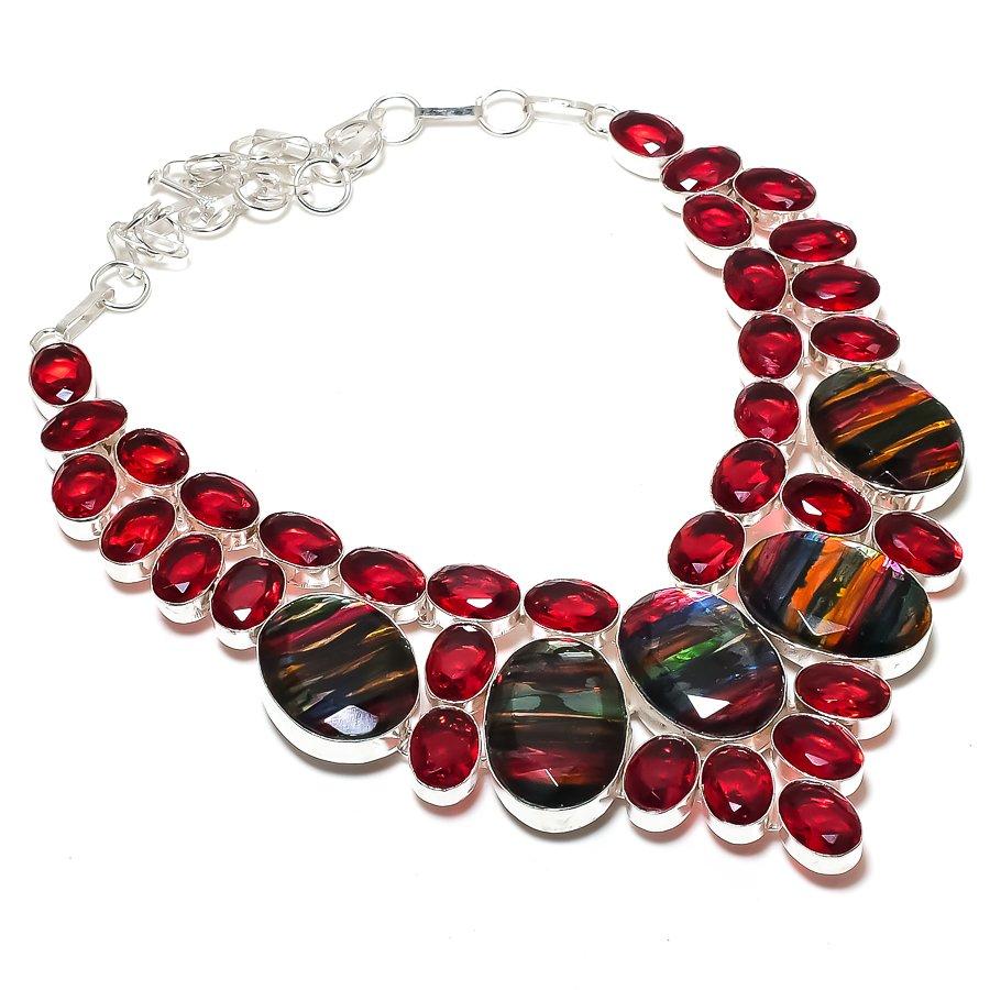Natural Dichroic Glass, Garnet 925 Sterling Silver Jewelry Necklace 18" q2o62