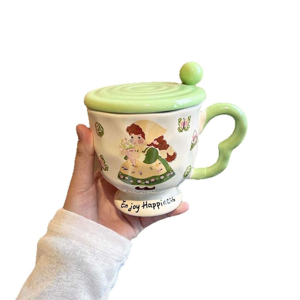 Mug with Lid Spoon High Value Ceramic Cup Niche Goblet Couple's Water Cup Household Coffee Breakfast Cup