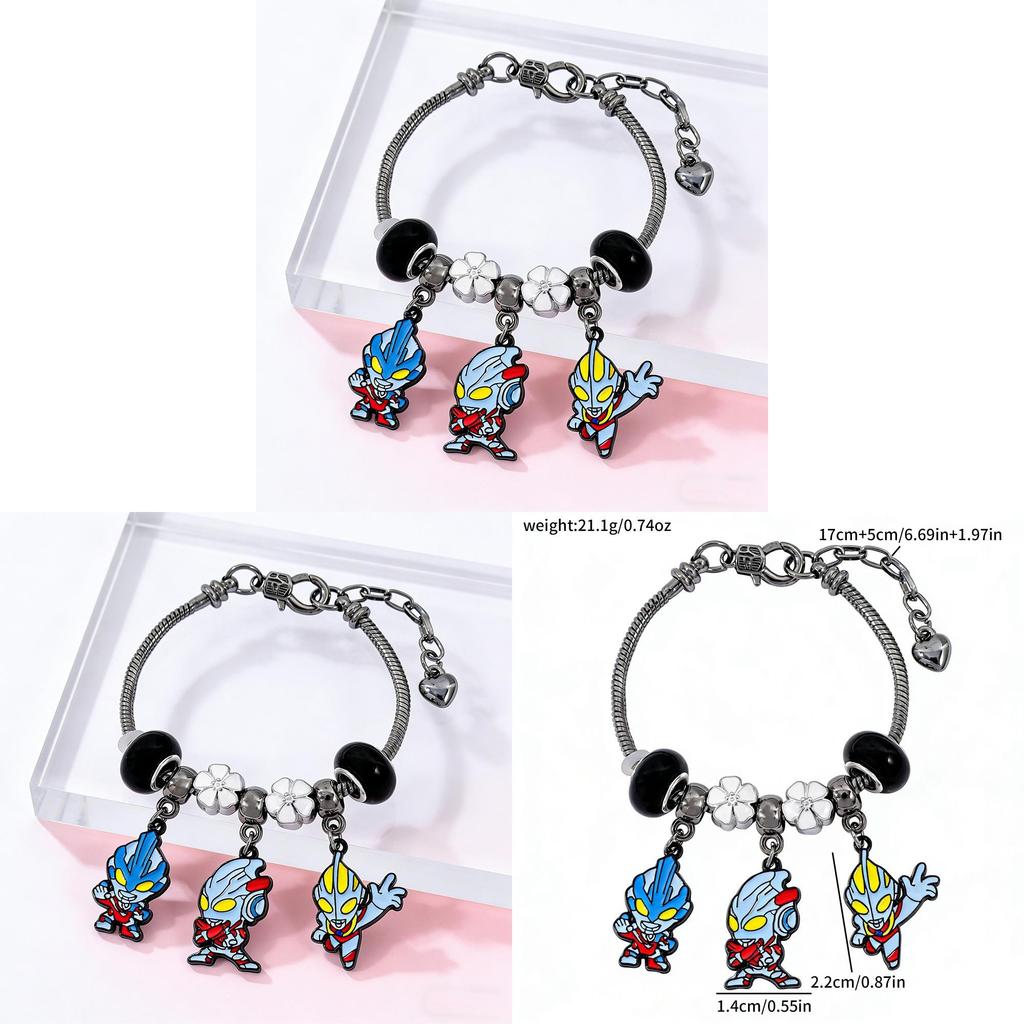Ultraman Character Beaded Bracelet With Zinc Alloy Chain For Unisex Gift