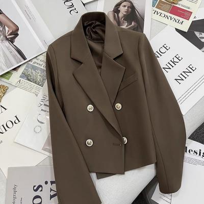 Spring and Autumn New Style Small Fragrant Double-breasted Solid Color Versatile Short Long-sleeved Small Blazer Women's Suit