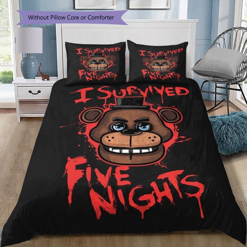 Set Biancheria da Letto a Stampa Cartone Animato di Freddy Bear FNAF 3 Pezzi Copripiumino Federe Stelle Confetti Camera da Letto Casa Biancheria da Letto Senza Imbottitura