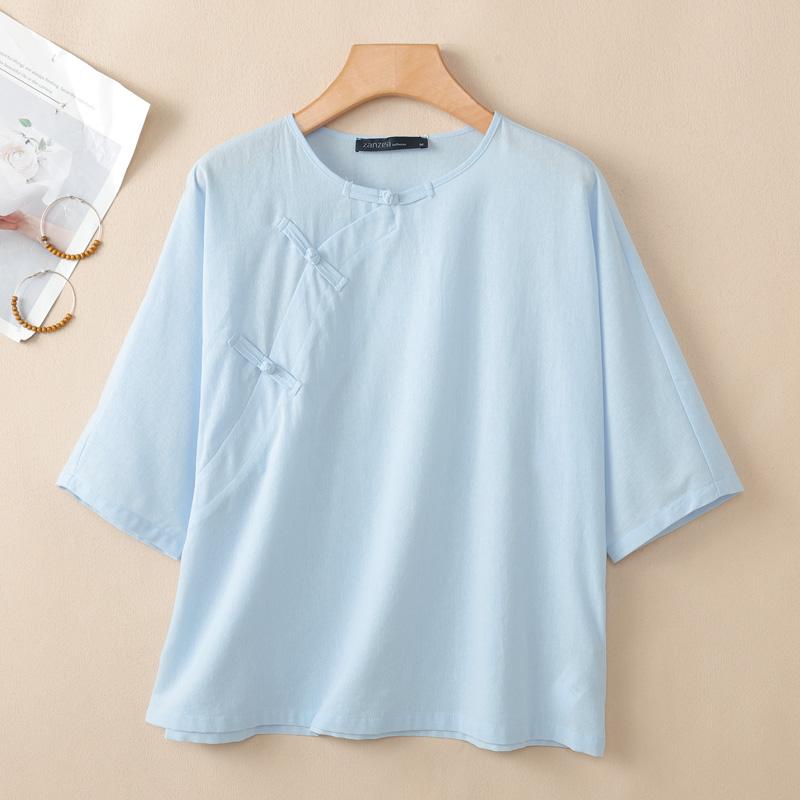 ZANZEA Women Casual Round Neck Solid Color Loose Half Sleeve Blouse