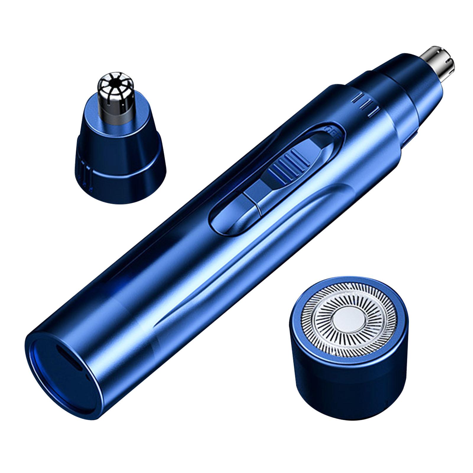 

Электрический триммер для волос в носу и ушах с двойными лезвиями, быстрая стрижка, лезвие из нержавеющей стали, мощное синий