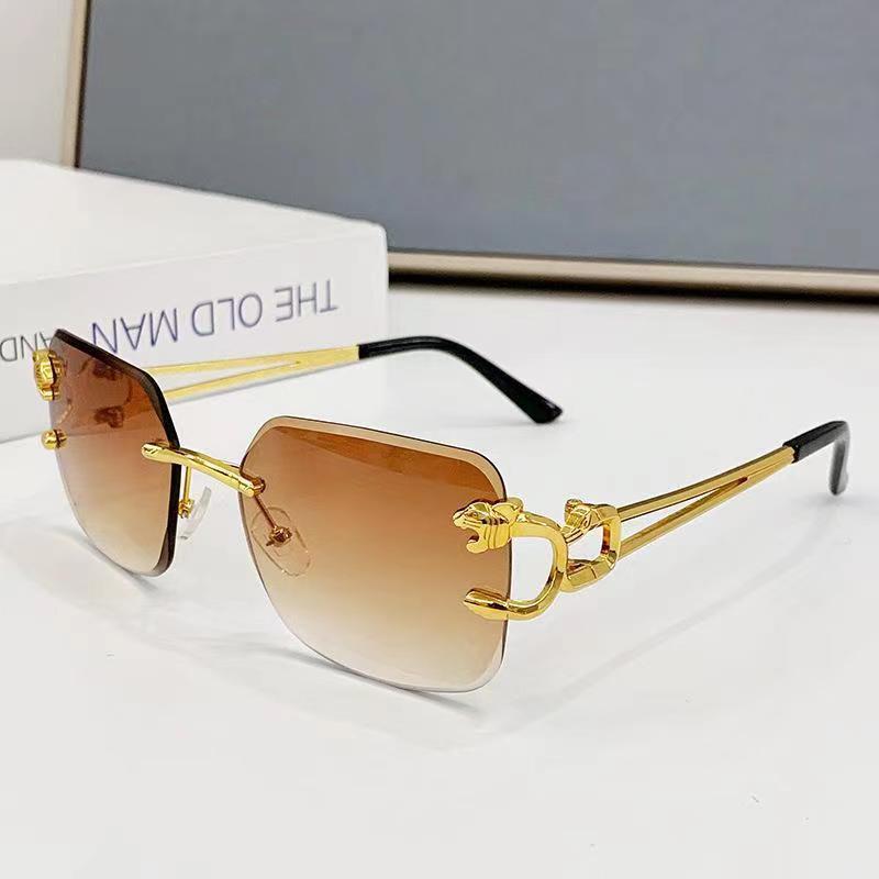 New Style Golden Tiger Head Men's Sun Glasses Square Sun Eyeglasses Fashion Style Women's Metal Material Cut Edge Eyewear Men Women Unisex Design