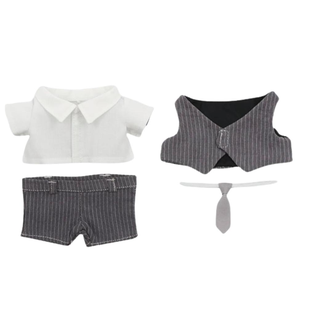 AXLUCE Plush Doll Clothes 20cm Suit Vest, Suit Pants, Shirt, Tie (Light Gray)