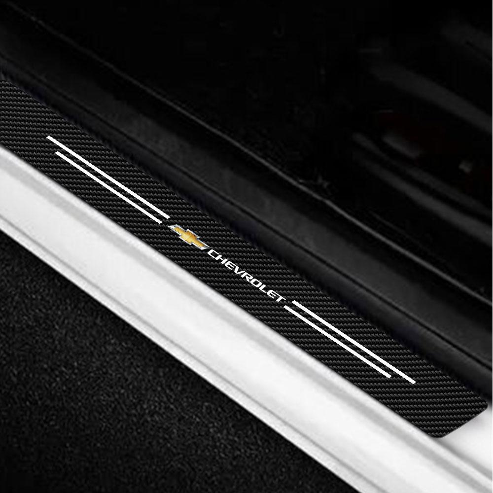 4pcs/set Carbon Fiber Leather Car Door Sill Scuff Plate Decor Carbon Fiber Stickers For Chevrolet Trax Malibu SS Equinox Impala