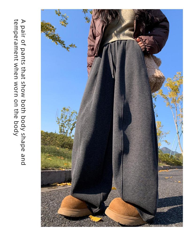Damen Leichte Graue Koreanische Drapierte Sense-Hose - Hoher Bund, Schlankmachend, Weiter Bein, Gerades Bein Sporthose für Frühling und Herbst