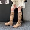 Fashion 2025 Novelty Suede Platform Half High Boots for Women Chic and Elegant Gyaru Sale Work New Goth Hot Luxury Mid Calf Shoes Woman