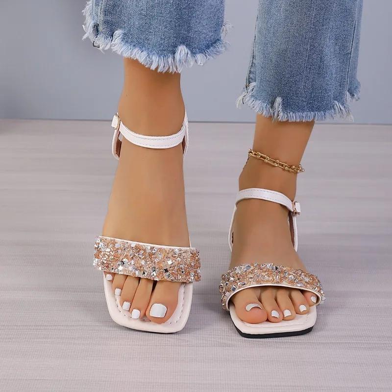 2025 Hot Sale Ladies Shoes Buckle Strap Women's Sandals String Bead Casual Sandals Women Summer Plus Size Flat Sandals