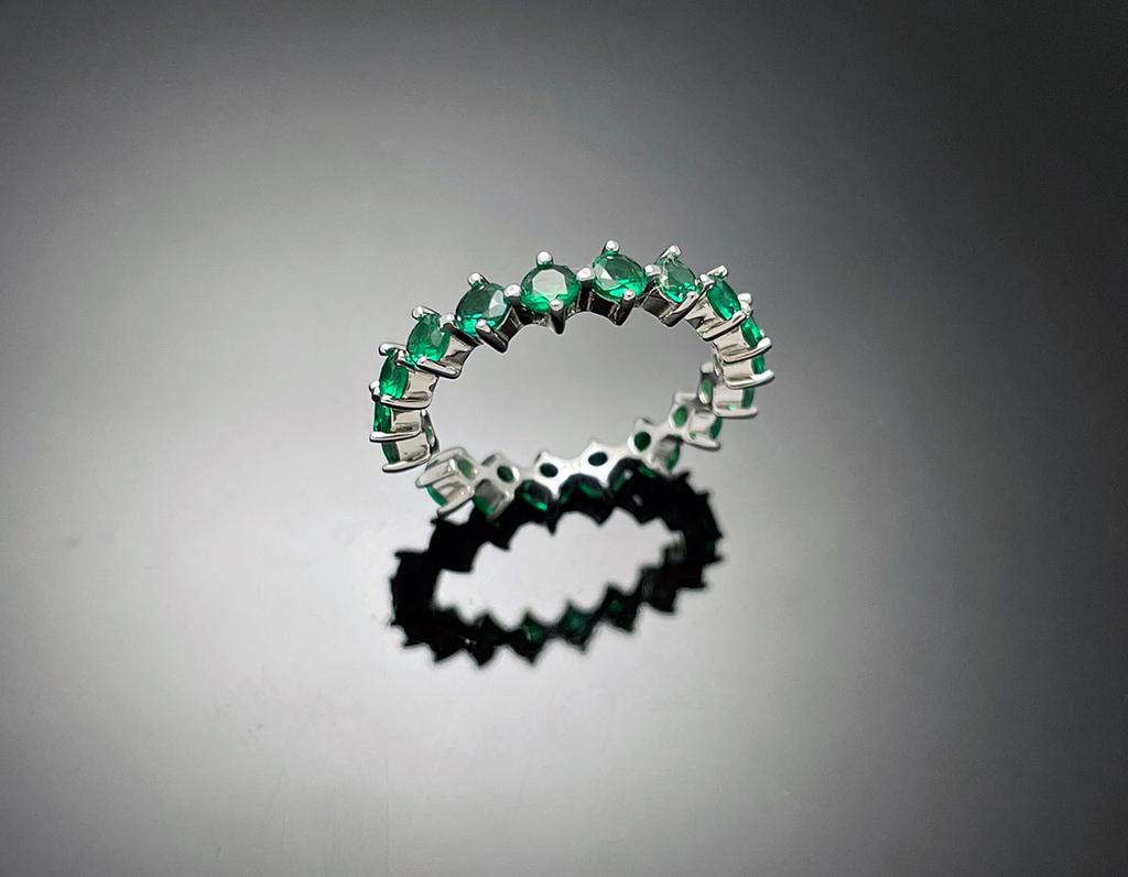 Wooing 4-Prong 3Mm Silver Compass Layering Ring Green Stone