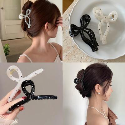 Schwarz Weiß Schleife Haarkralle für Damen Koreanisch Elegant Schleife Haarspangen Krabbe Haarspangen Spange Mädchen Haarschmuck