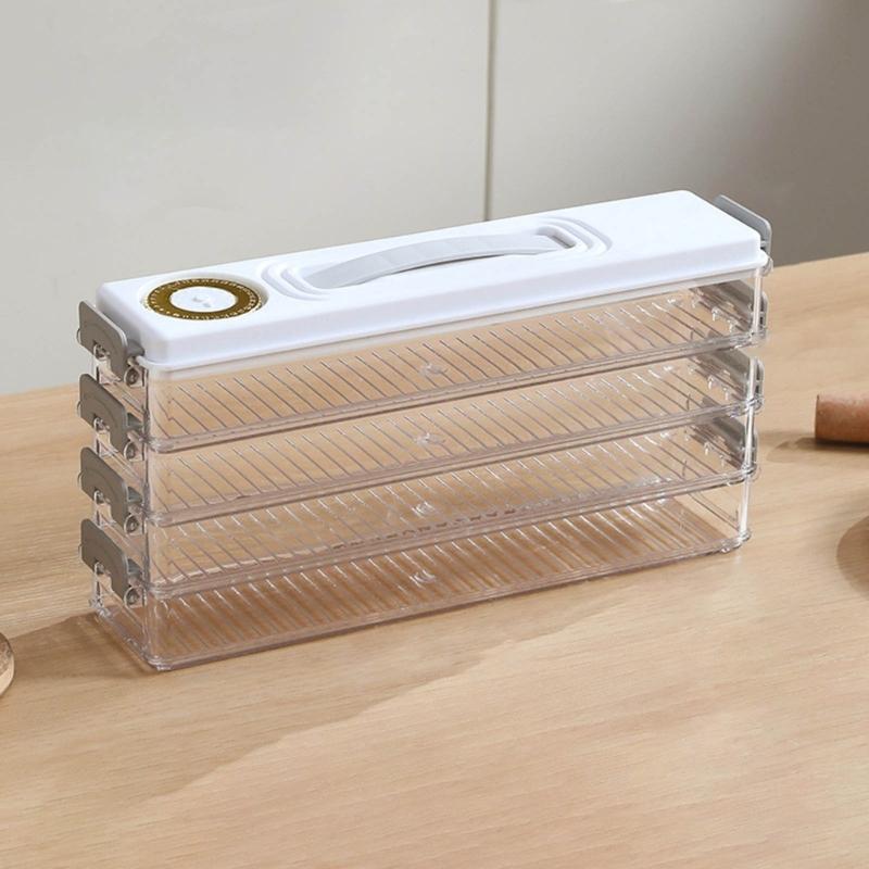 Saver Containers for Refrigerator Dumplings Storage Box with Handle Time Mark Kitchen Stackable Freezer Fridge Organizer