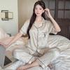 French high-end lace bow jacquard ice silk pajamas women's summer new short-sleeved trousers loungewear