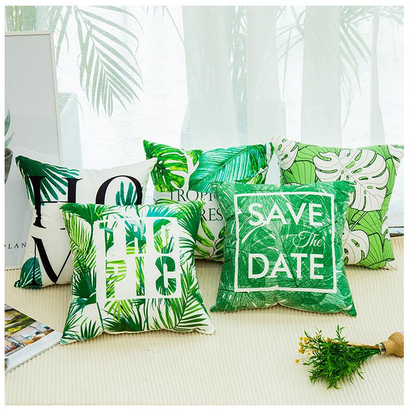 Nordic Style Green Plant Green Leaf Pillowcase Small Fresh Ins Style Simple Car Sofa Cushion Pillowcase Without Core