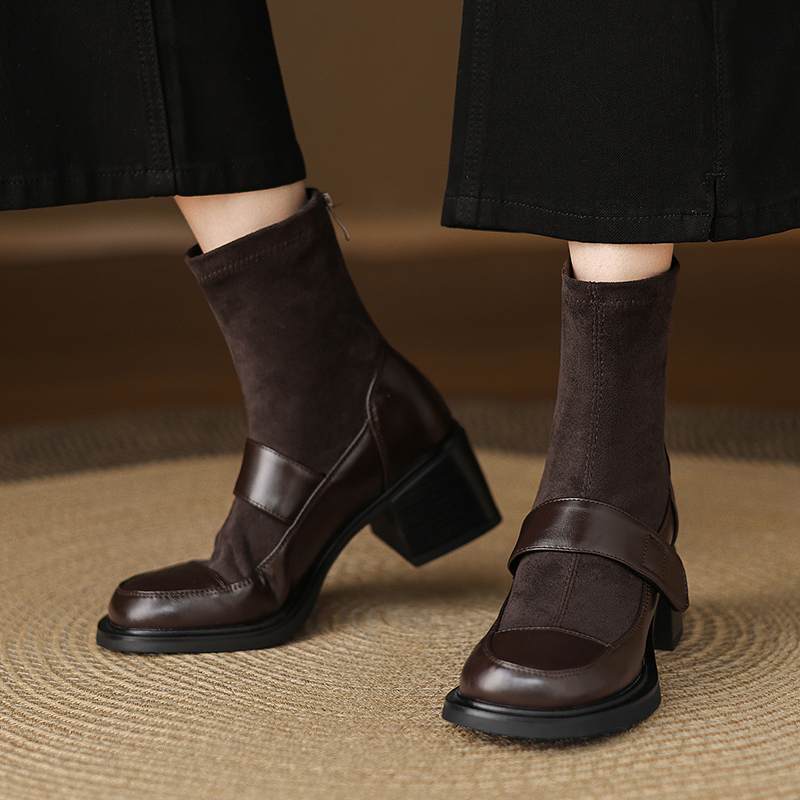 Krazing Pot Microfiber Winter Round Toe Modern Platform Size 33 Boots Size 43 Women Fashion Flock Elastic Ankle Boots