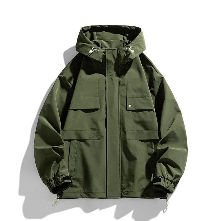 Men Spring Autumn Loose Hooded Tooling Jacket INS Trendy Fat Plus Size Top Coat