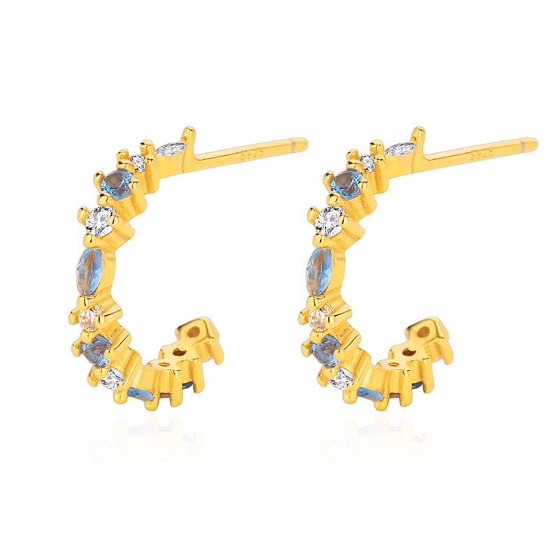 

New Temperament Micro Inlaid Geometric C-shaped Gradient Earrings for Women Commuting Earrings