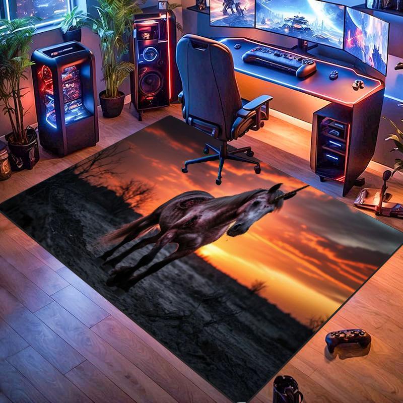 Zombie Horse Sunset Wasteland Dead Tree Print Area Rug Dark Wildlife Animal Non Slip Rectangular Floor Mat Horse Lover Gaming Room Decor Rug