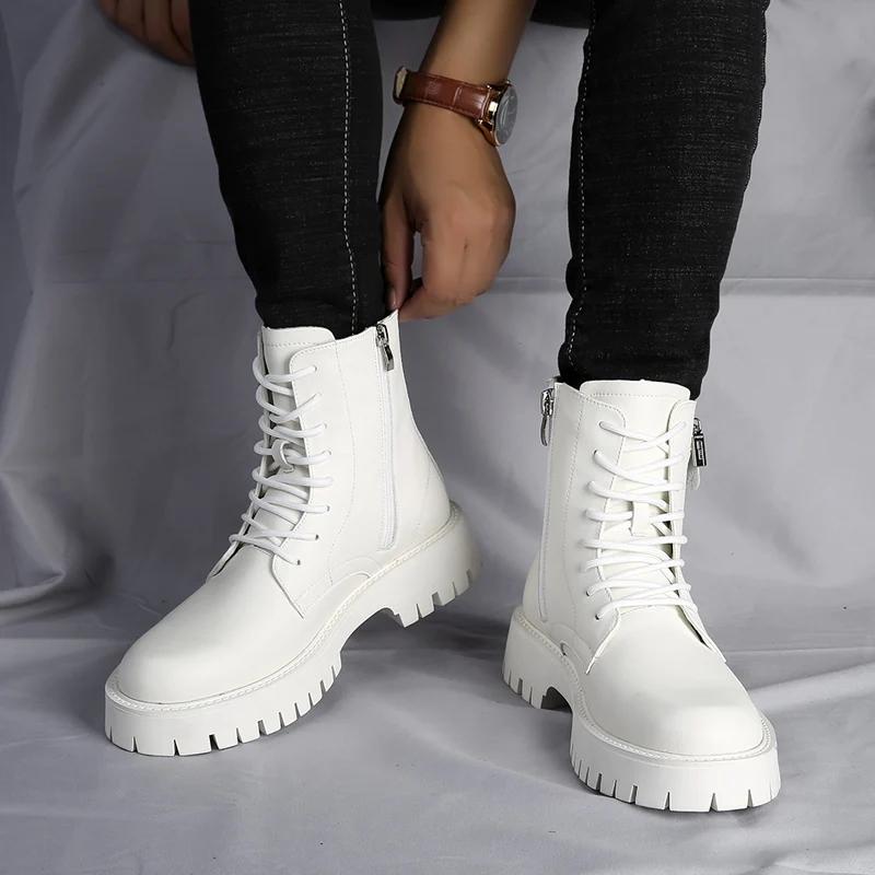 Fashion Men's English Style Thick Sole Design Men Boots Luxury High End Top Layer Leather Brand Famous Chelsea High Quality Casual Boots