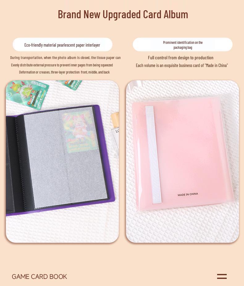 4-Pocket Solid Color PP Card Storage Album with Elastic Band, Large Capacity for Game Cards or Photos - Holds 160 Cards