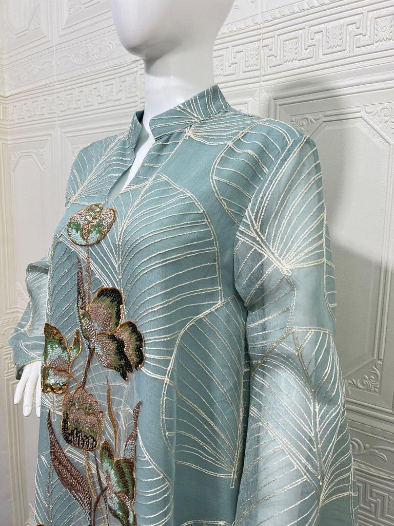 NC132 Embroidered Mesh Abaya Dress - Dubai Style