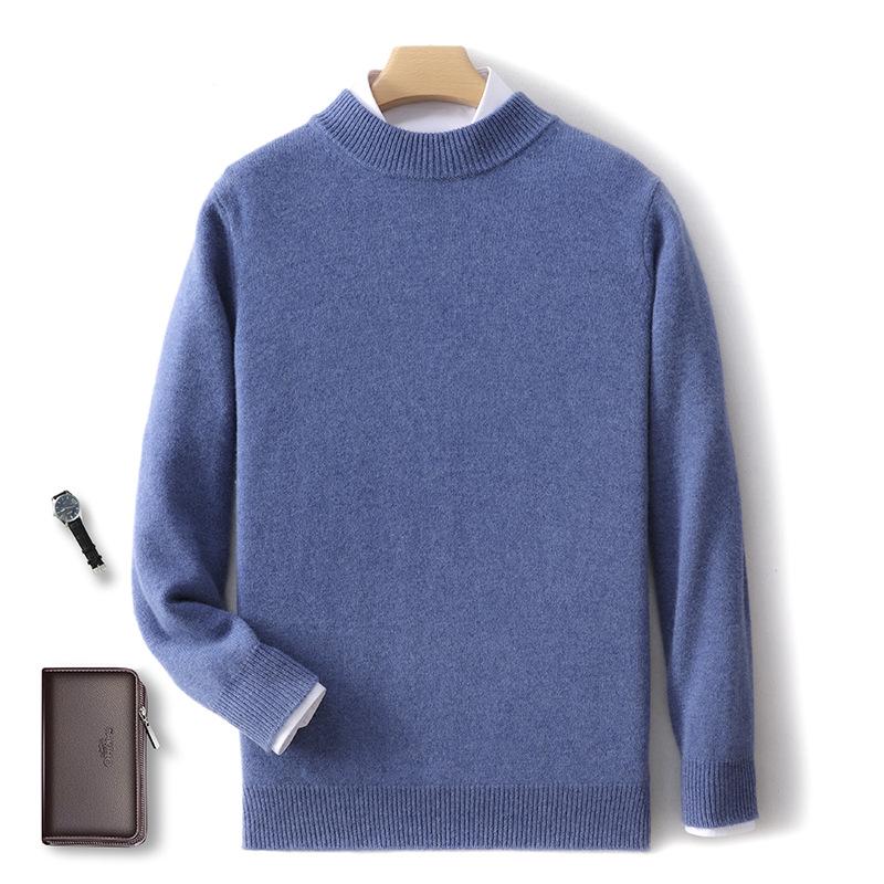 2025 Men's Pure Wool Half-High Neck Pullover Sweater - Warm Fashionable Knitwear for Young Adults