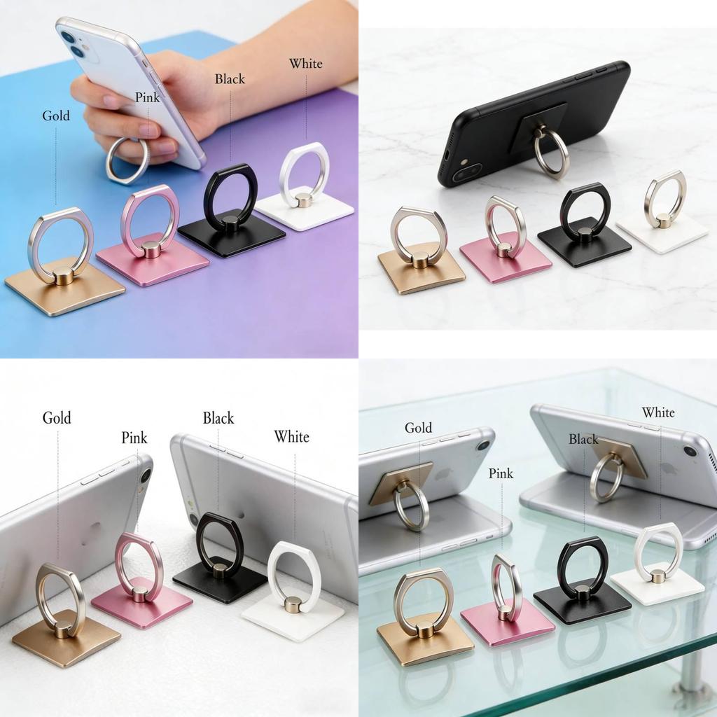 Creative Square Phone Ring Holder With Zinc Alloy Ring For Universal Smartphones