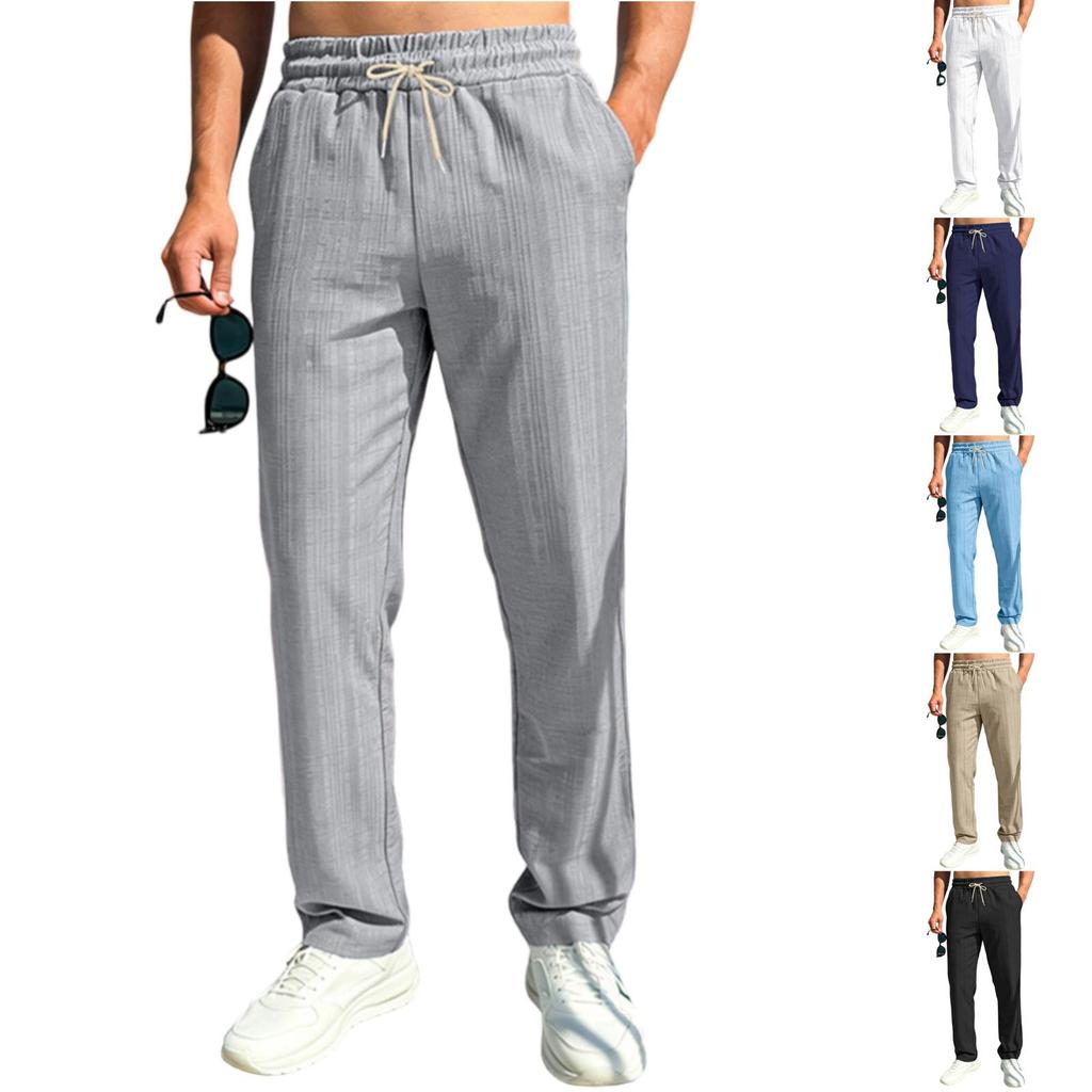 Men's Loose And Breathable Spring And Imitation Linen Slub Beach Casual Sports Straight-cut Trousers