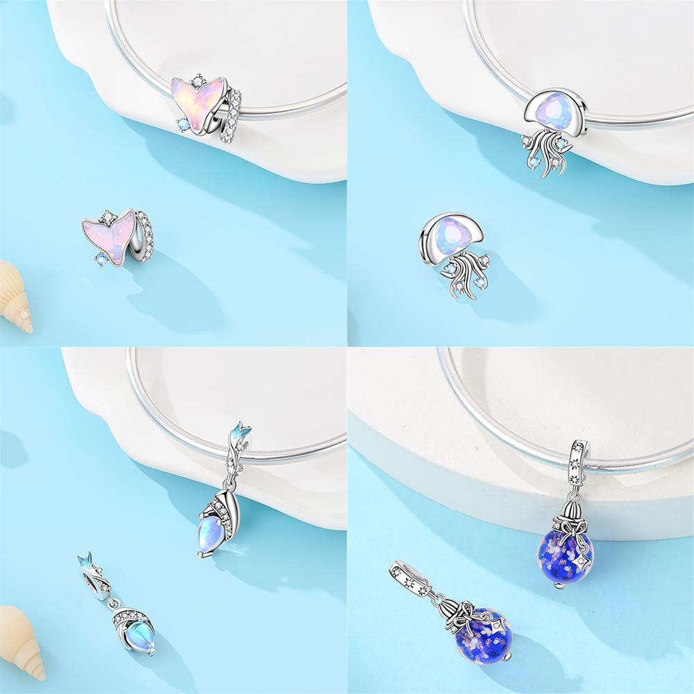 Silver 925 Colored Zircon Heart-shaped Pendant Beads Charm Fit Bracelet Jewelry Making Fine Gift for Women