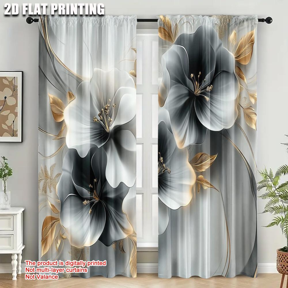 2pcs, Minimalist Curtains 2D print Contemporary Floral Versatile Polyester (without rod) Stuff Clearance for Living Room,