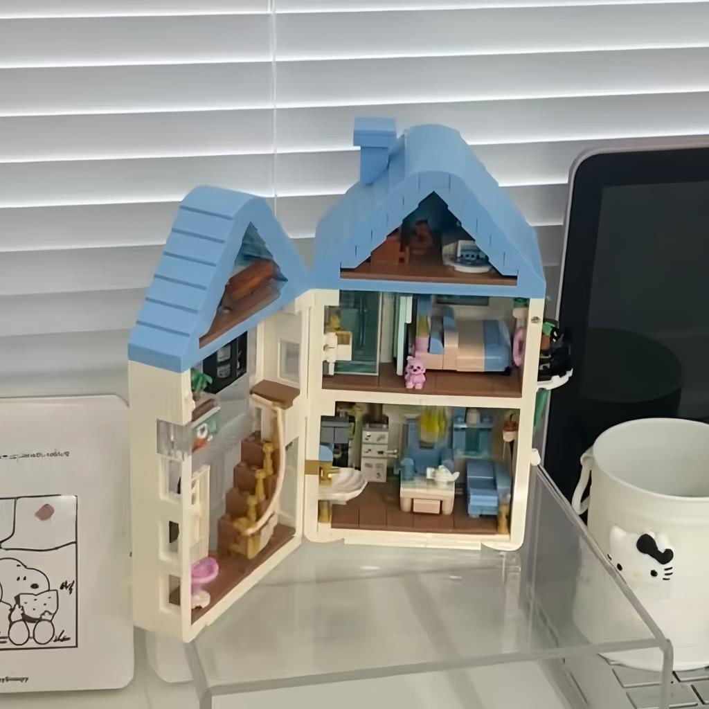 Small Town Villa House Building Block Set, Warm House, Street Scene Blocks, Home Decoration Ornaments, Birthday Gift, Easter, Christmas Gift