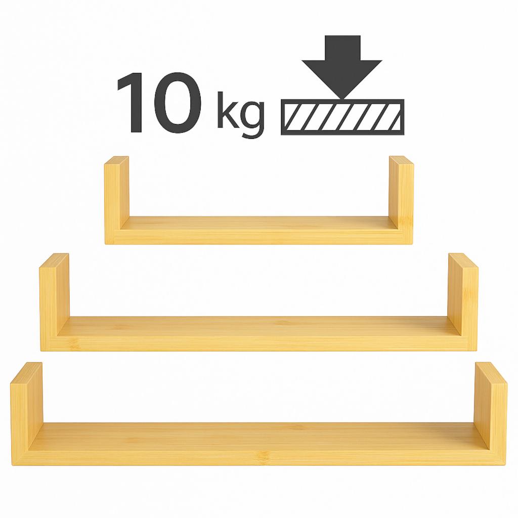 Zestaw 3 Półek Bambus Na Ścianę Do Salonu Pokoju Begryf 60X15X10