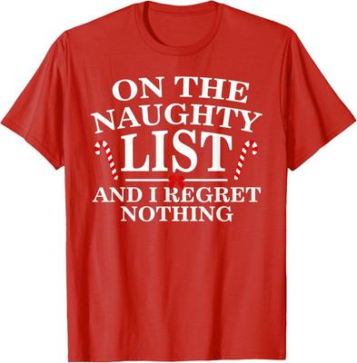 Auf der bösen Liste und ich bereue nichts Lustiges Weihnachts-Shirt T-Shirt Rundhals Kurzarm Baumwoll-Oberteil Alle Jahreszeiten Streetwear