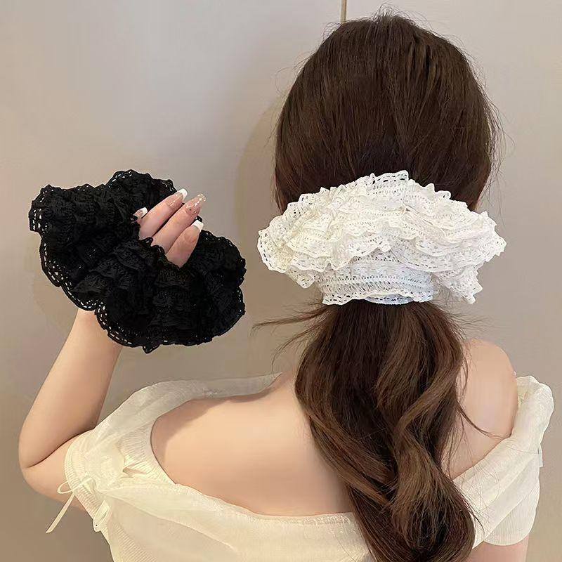 Elegant French Lace Wide Scrunchie Hair Band For Women Girls Hair Tied Band Head Rope Sweet Hair Ornament  Hair Accessory