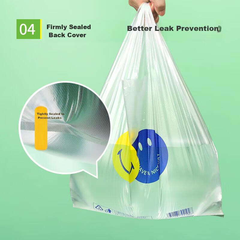 Yessel Food Storage Bags, Thickened Smiley Face Bags, 5 Mil Thickness, 30*48cm, 100 Pieces, Takeout Packaging Plastic Bags