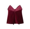 2024 Burgundy Velvet Sleeveless Top with Bow - European and American Winter Fashion Women's Clothing
