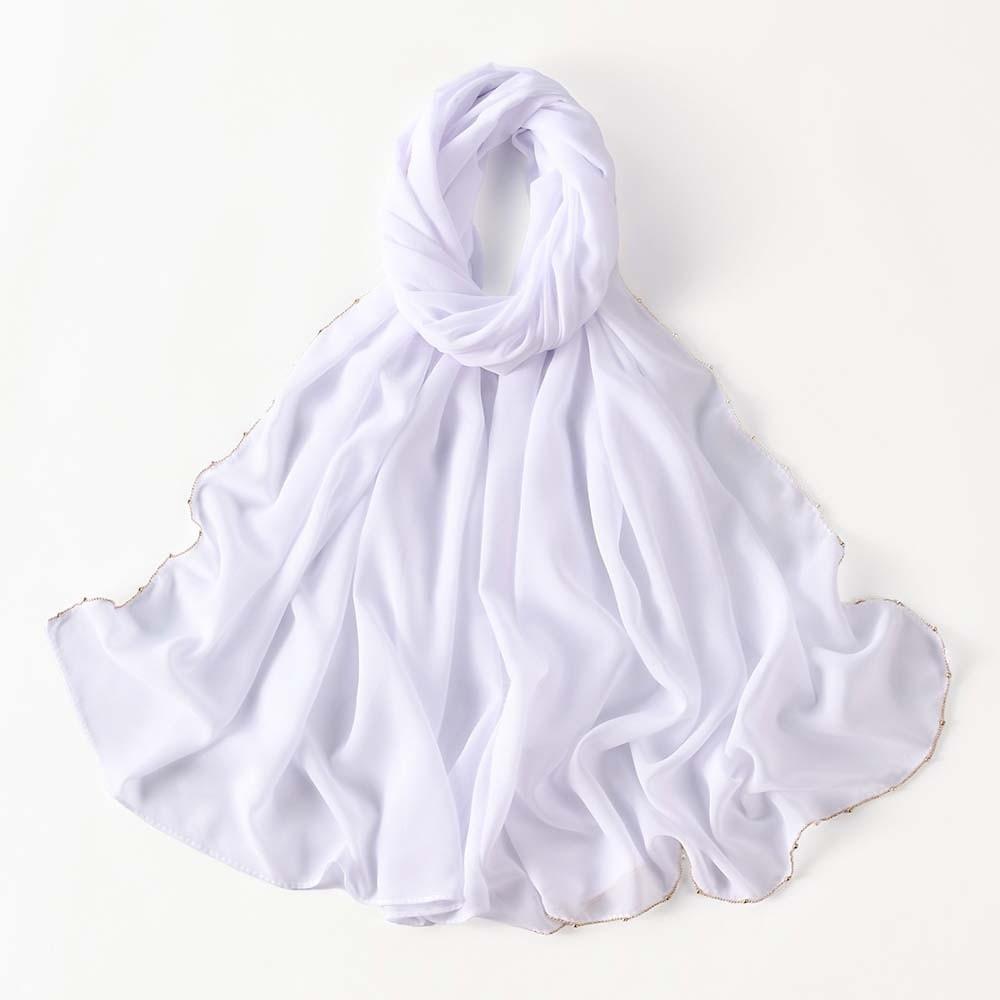 Elastic Colorful Beaded Headscarf Hijab Chiffon Large Shawl Versatile Printed Tail Turban Couple