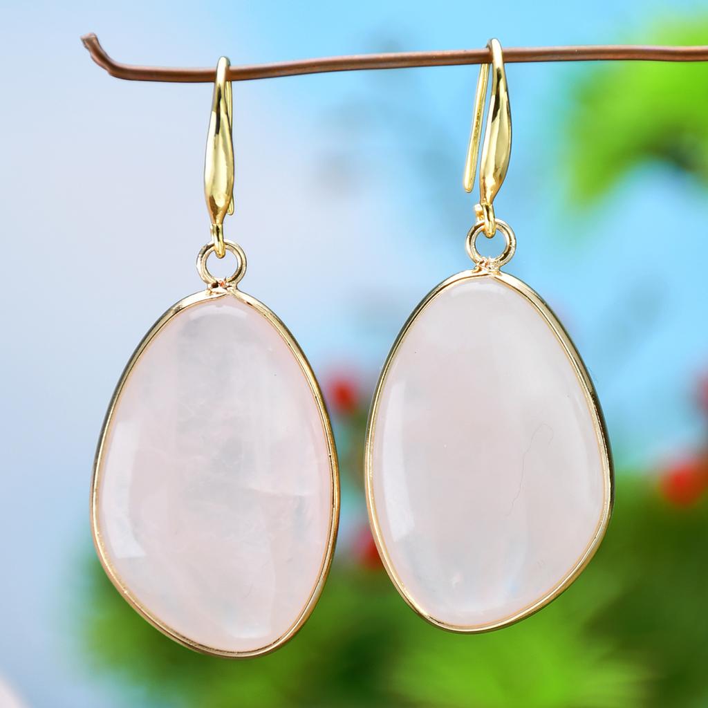 Bohemian Natural Stone Rose Quartz Amazonite Dangle Earrings Women's Trendy Exquisite Summer Holiday Handmade Zircon