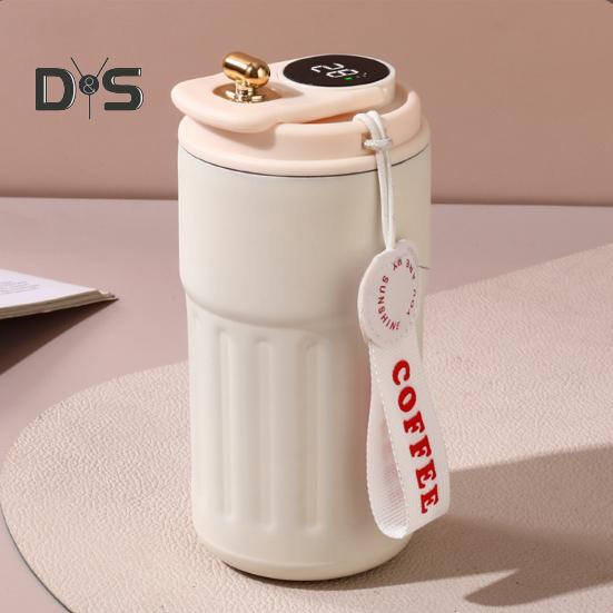 Cana termica de cafea cu afisare a temperaturii 450 ml capac rezistent la scurgeri Cana de cafea reutilizabila din otel inoxidabil Cana cu vid cald si rece pentru iubitorii de cafea