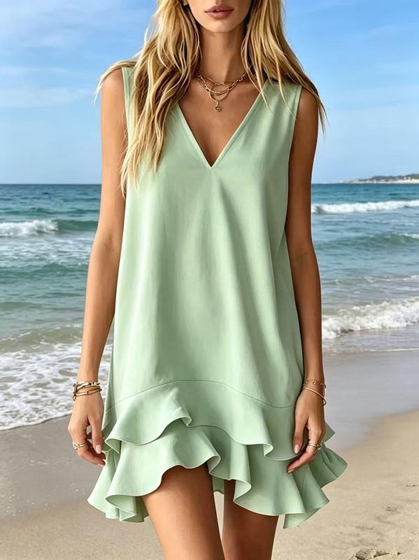 2026 foreign trade new European and American Internet celebrities popular Amazon cross-border V-neck sleeveless loose ruffle dress
