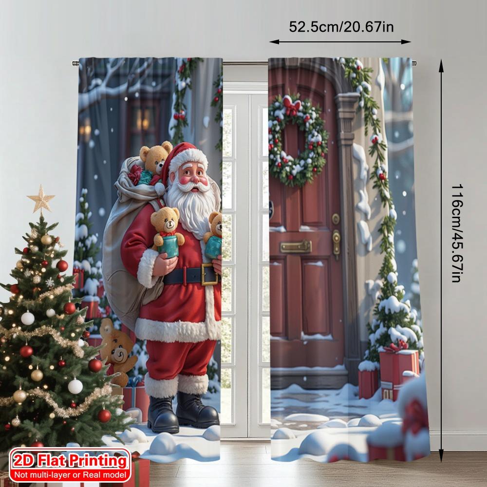 2pcs 2D flat printing Merry Christmas Curtains Santa Claus Christmas Gift Toys Polyester Without Electricity Spring Perfect for