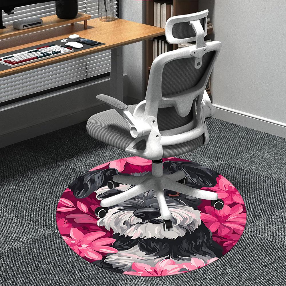 

1pc Schnauzer Dog Portrait Chair Carpet for Office, Round Non Slip Durable Large Size Office Carpet, Suitable for Office 80cm
