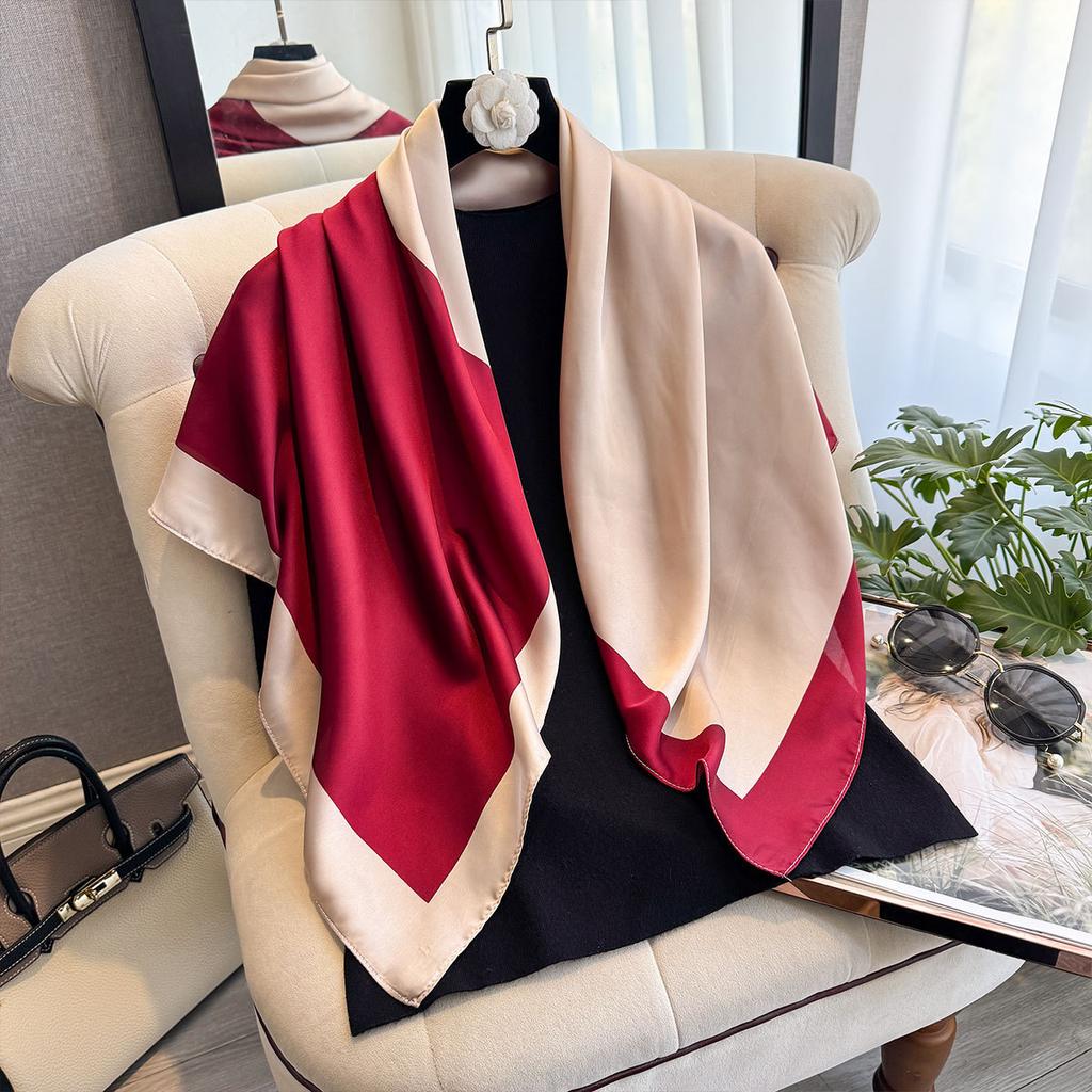 Spring And Autumn Fashion Color Matching Simulation Silk Scarf Versatile Display Temperament Women'S Beach Scarf Headscarf Scarf