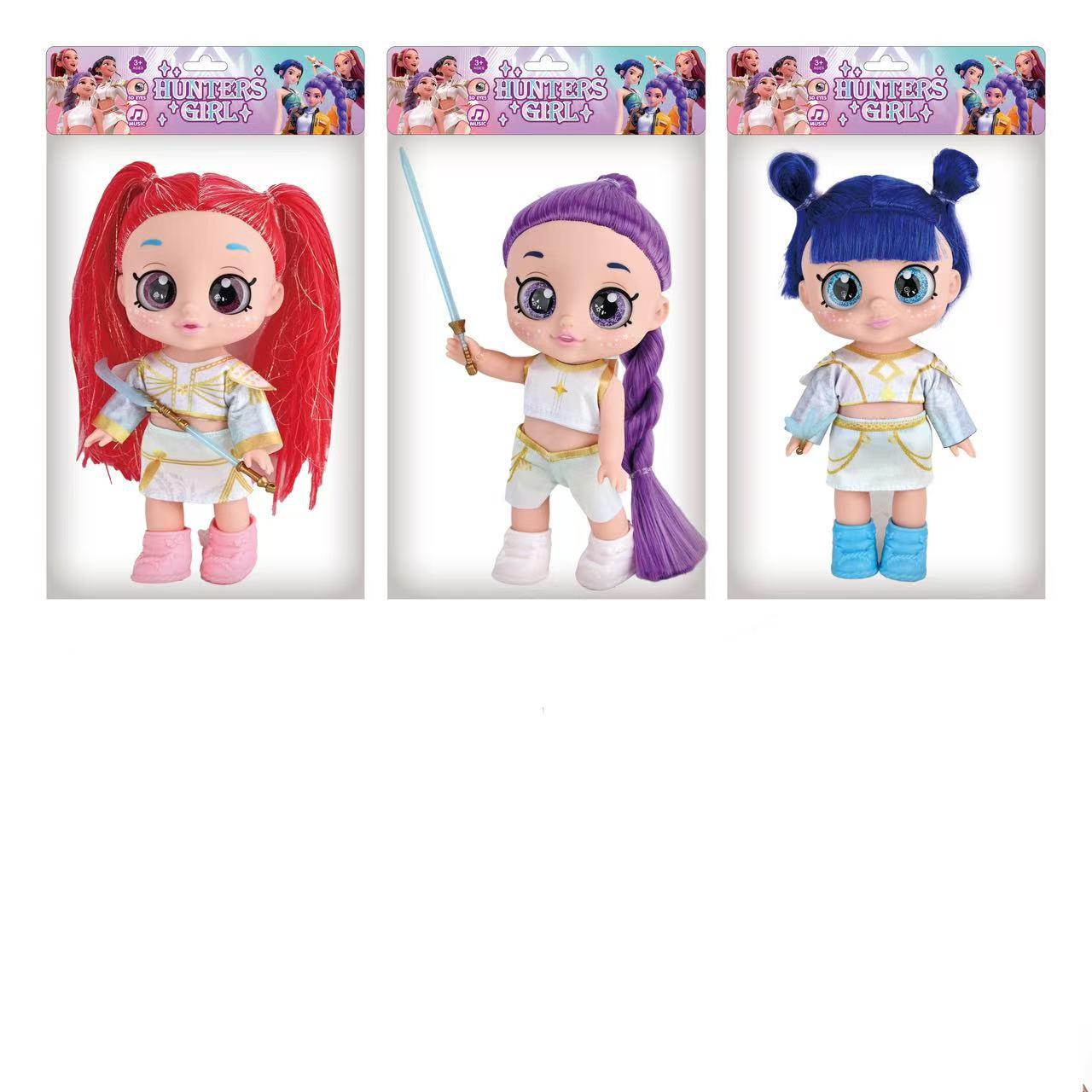 K-POP Demon Hunter Girl Group Doll with Weapon Accessories and Music Theme, 5D Eyes, 10-Inch, 13-Inch, 5 Joints
