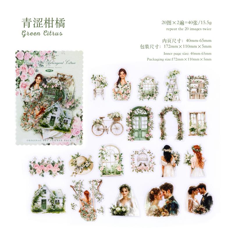 40pcs/bag PET Sticker Fresh Romantic Couple Dating Everyday Characters Pattern Hand Tent Collage Sticker Creative DIY Decoration