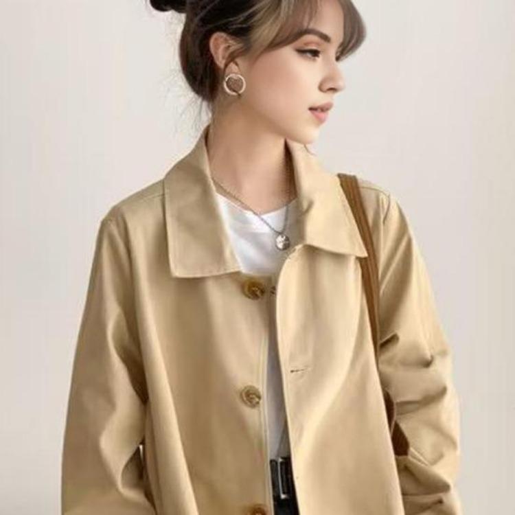 Women Windbreaker Overcoat Turn Down Collar Button Down Long Sleeves Loose Pockets Mid Length Outdoor Travel Commuting Jacket